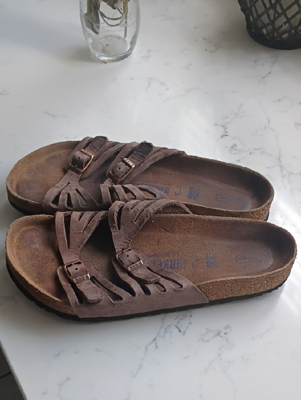 Birkenstock Brown Suede Strappy Slide Sandals